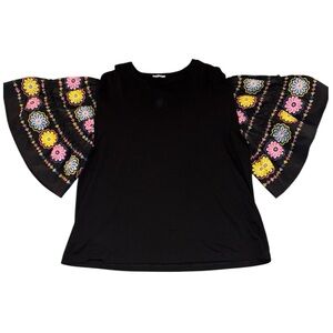 Oddi Black Embroidered Bell Sleeve Top – Size 1X